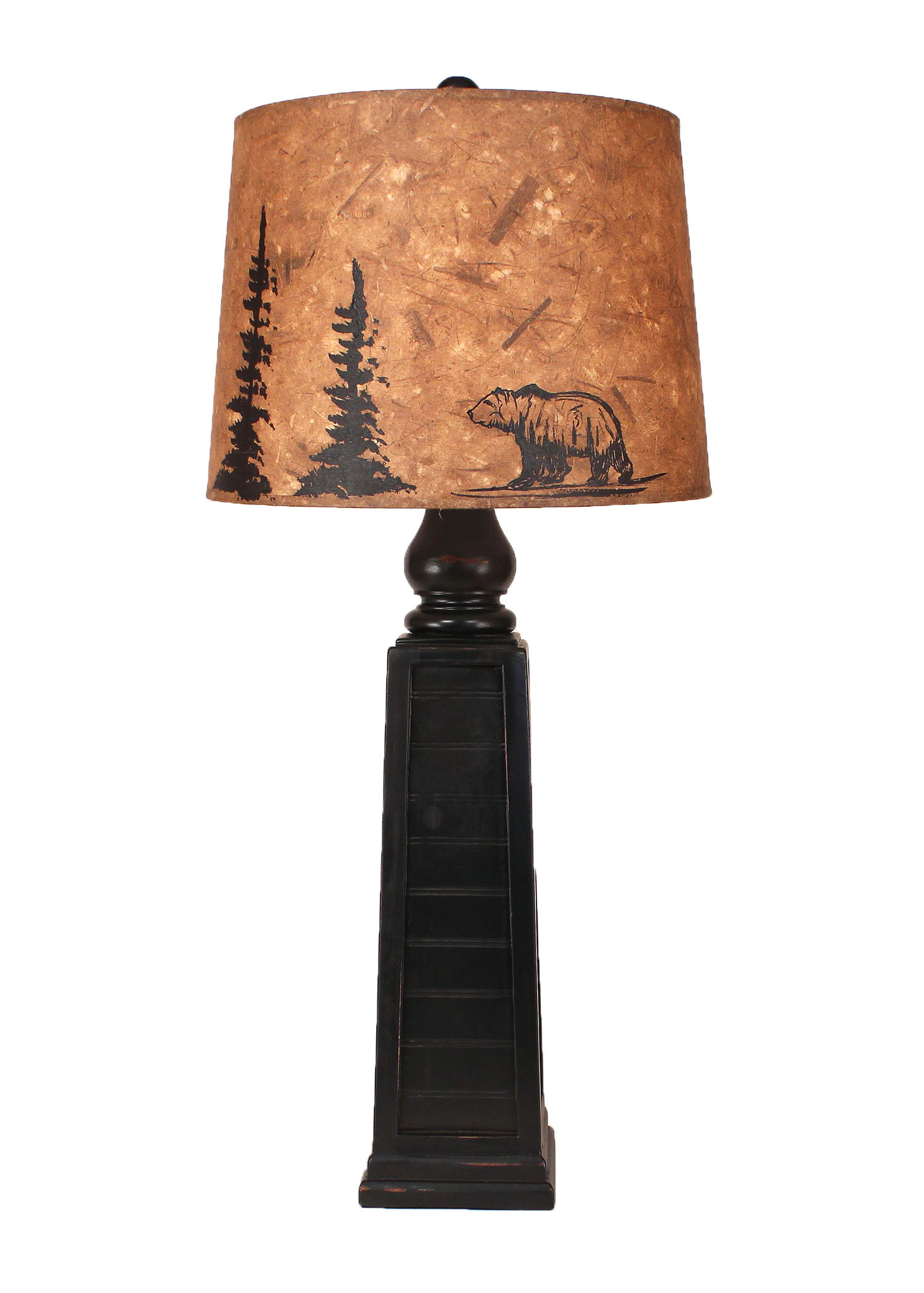 Distressed Black Pyramid Pot- Bear and Tree Shade - Coast Lamp Shop