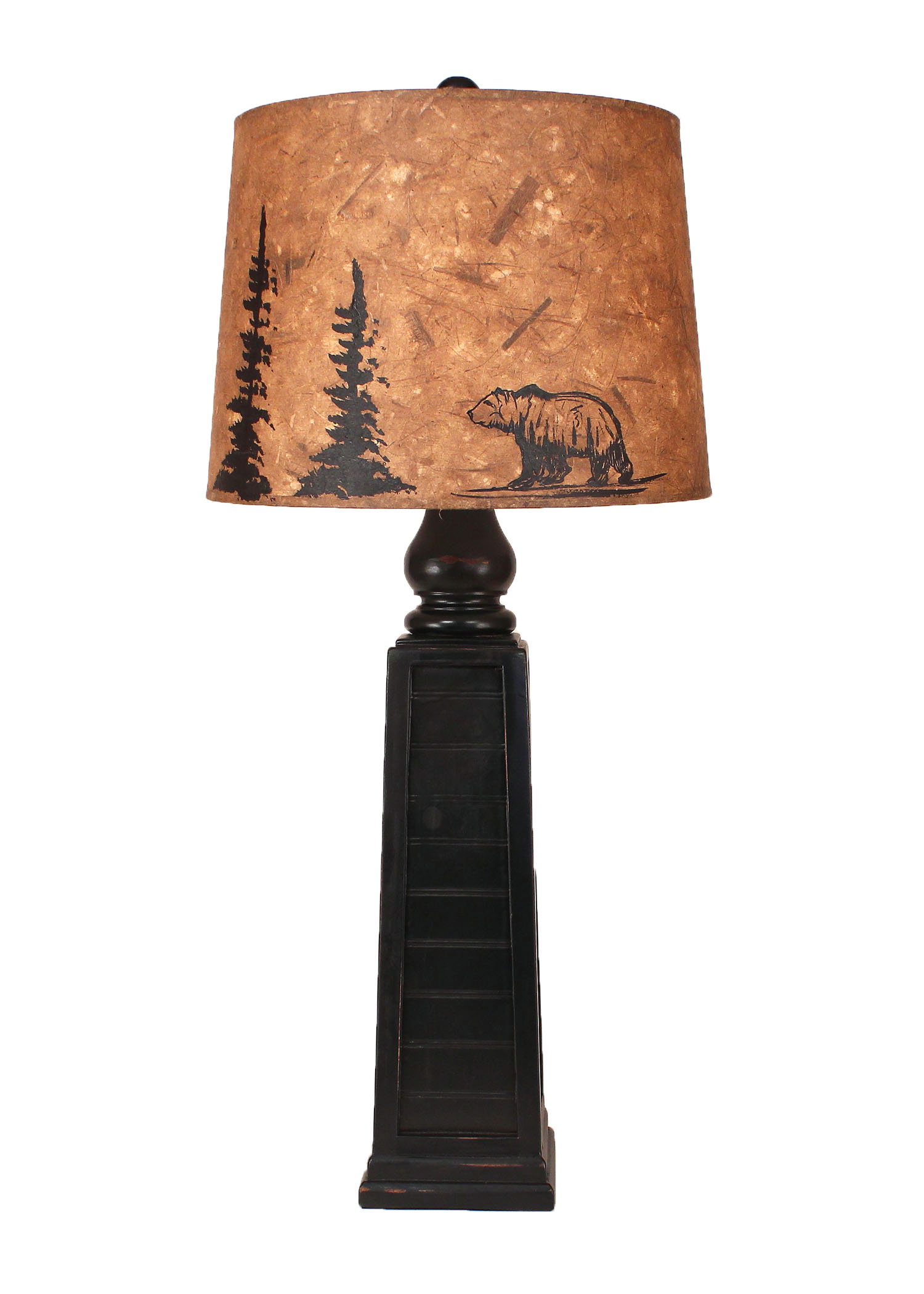 Distressed Black Pyramid Pot- Bear and Tree Shade - Coast Lamp Shop