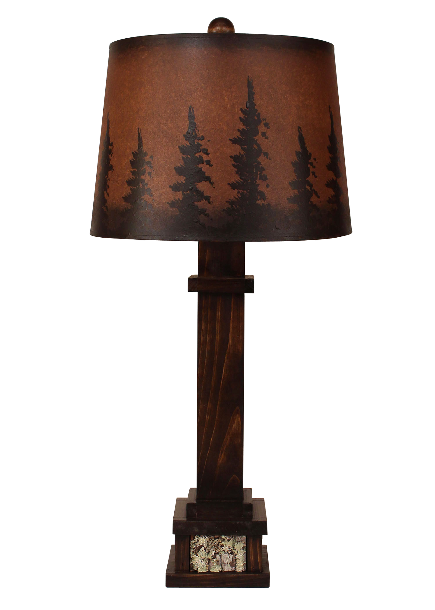 Aspen Square Wooden Table Lamp with Poplar Bark Accent- Pine Tree Grove Shade - Coast Lamp Shop