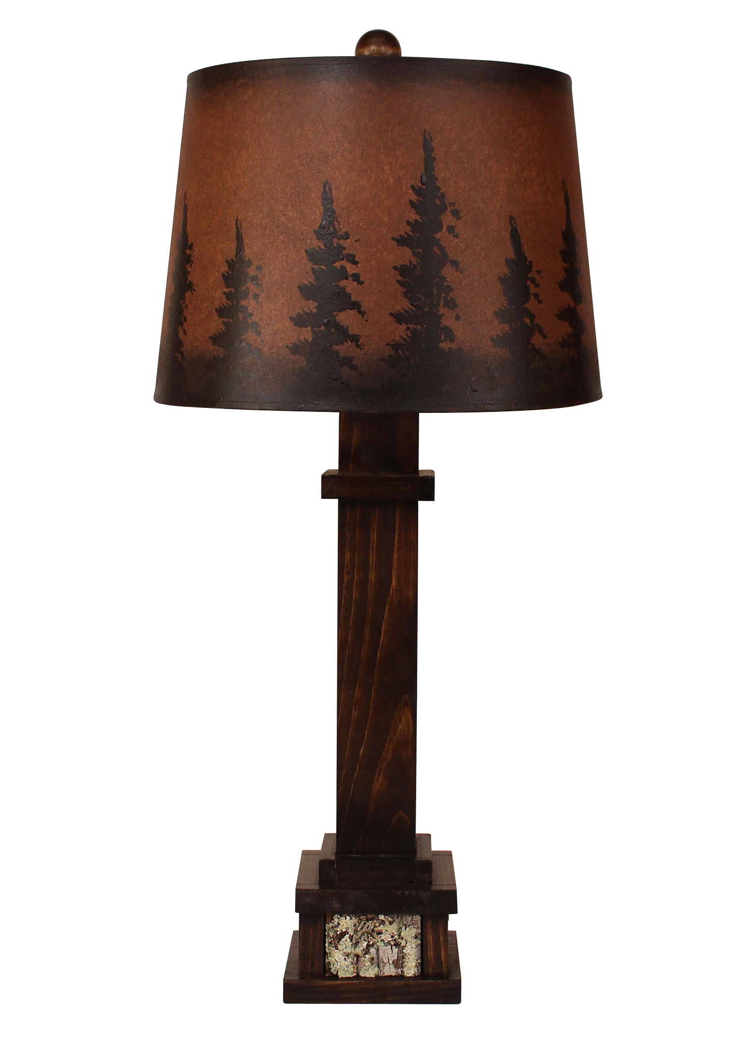 Aspen Square Wooden Table Lamp with Poplar Bark Accent- Pine Tree Grove Shade - Coast Lamp Shop