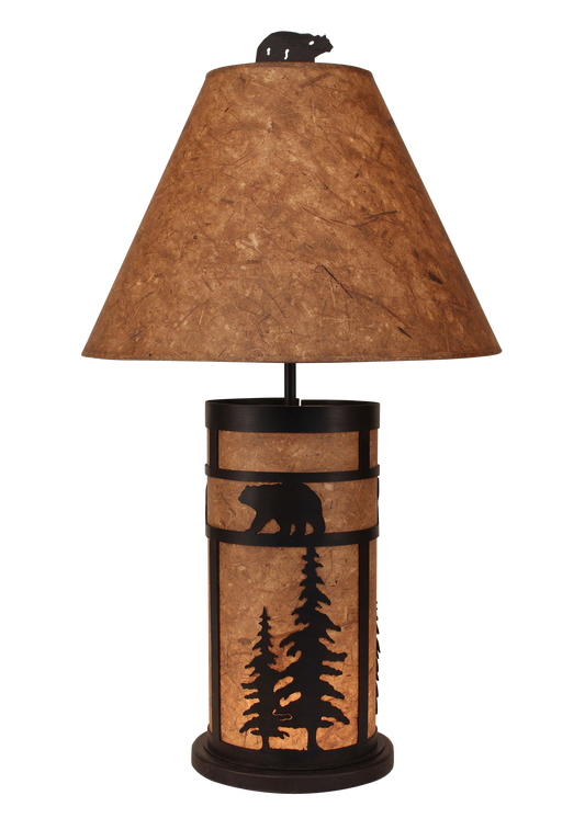 Kodiak Bear and Feather Tree Mission Style Table Lamp with Night Light - Coast Lamp Shop