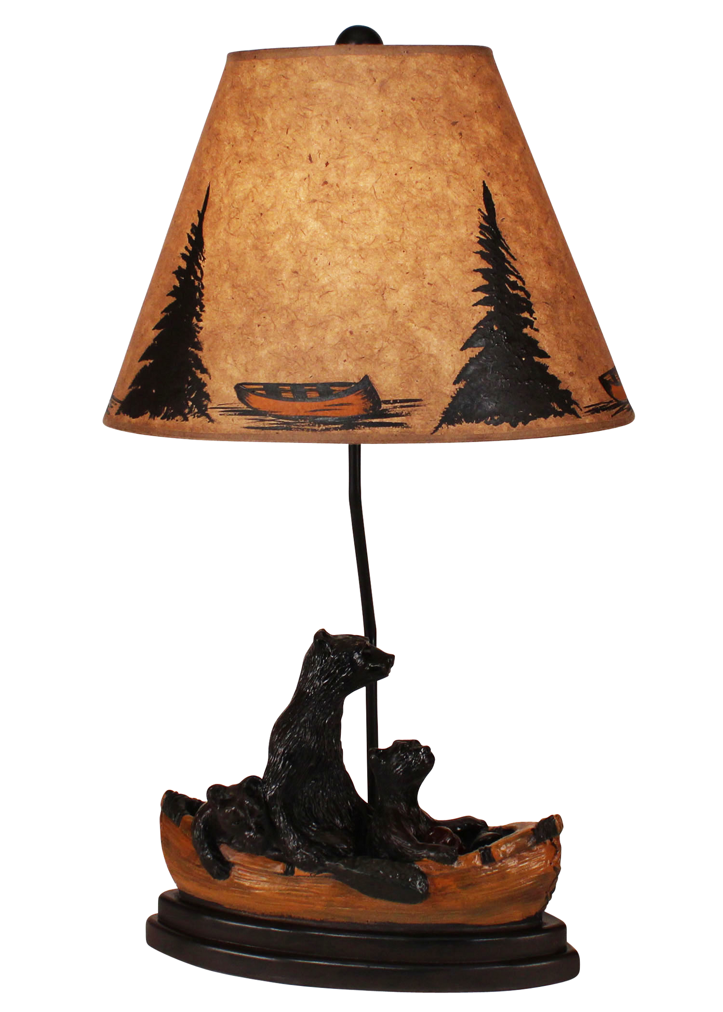 Kodiak/Honey Bear Family Canoe Table Lamp- Canoe and Tree Shade - Coast Lamp Shop