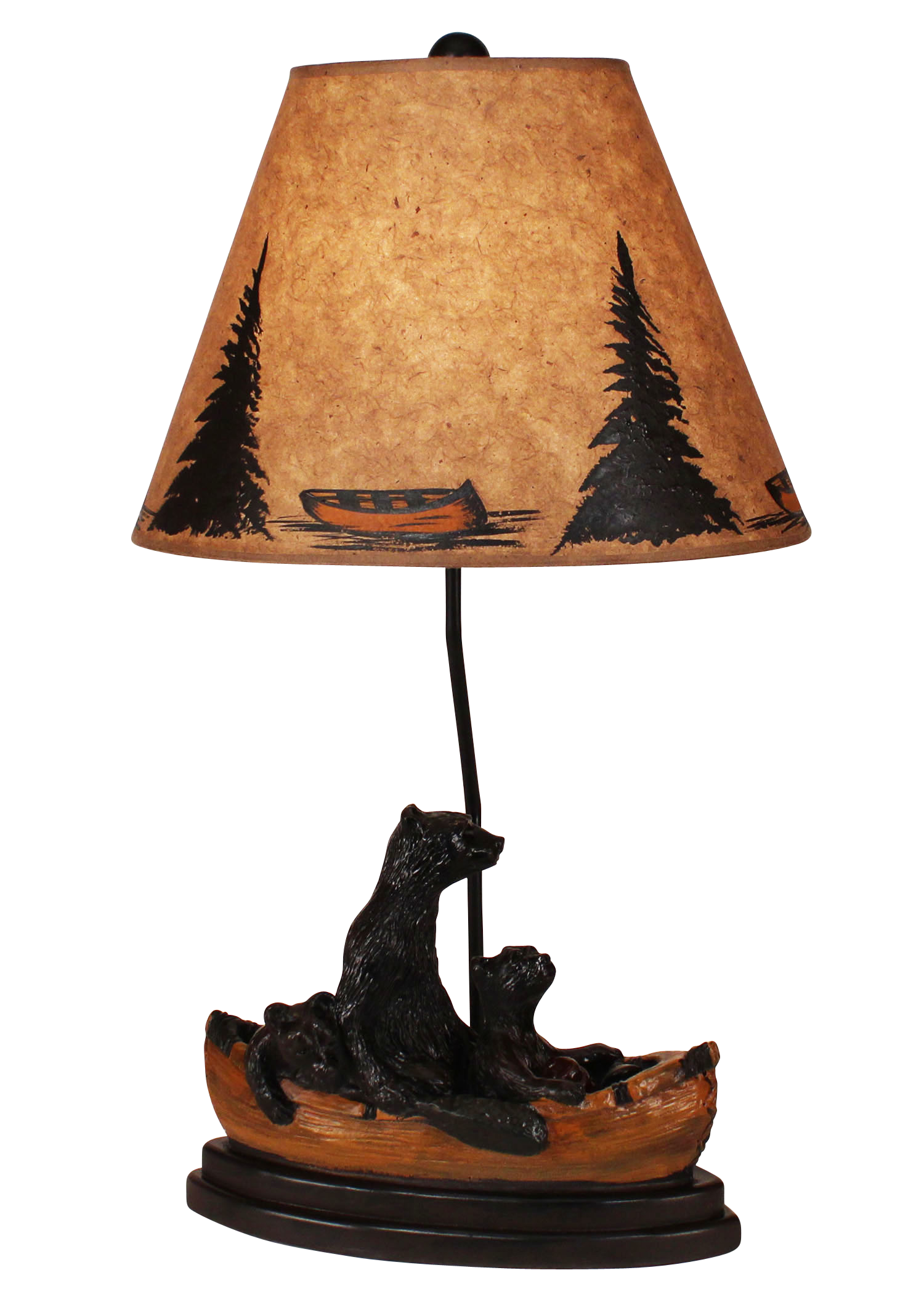 Kodiak/Honey Bear Family Canoe Table Lamp- Canoe and Tree Shade - Coast Lamp Shop