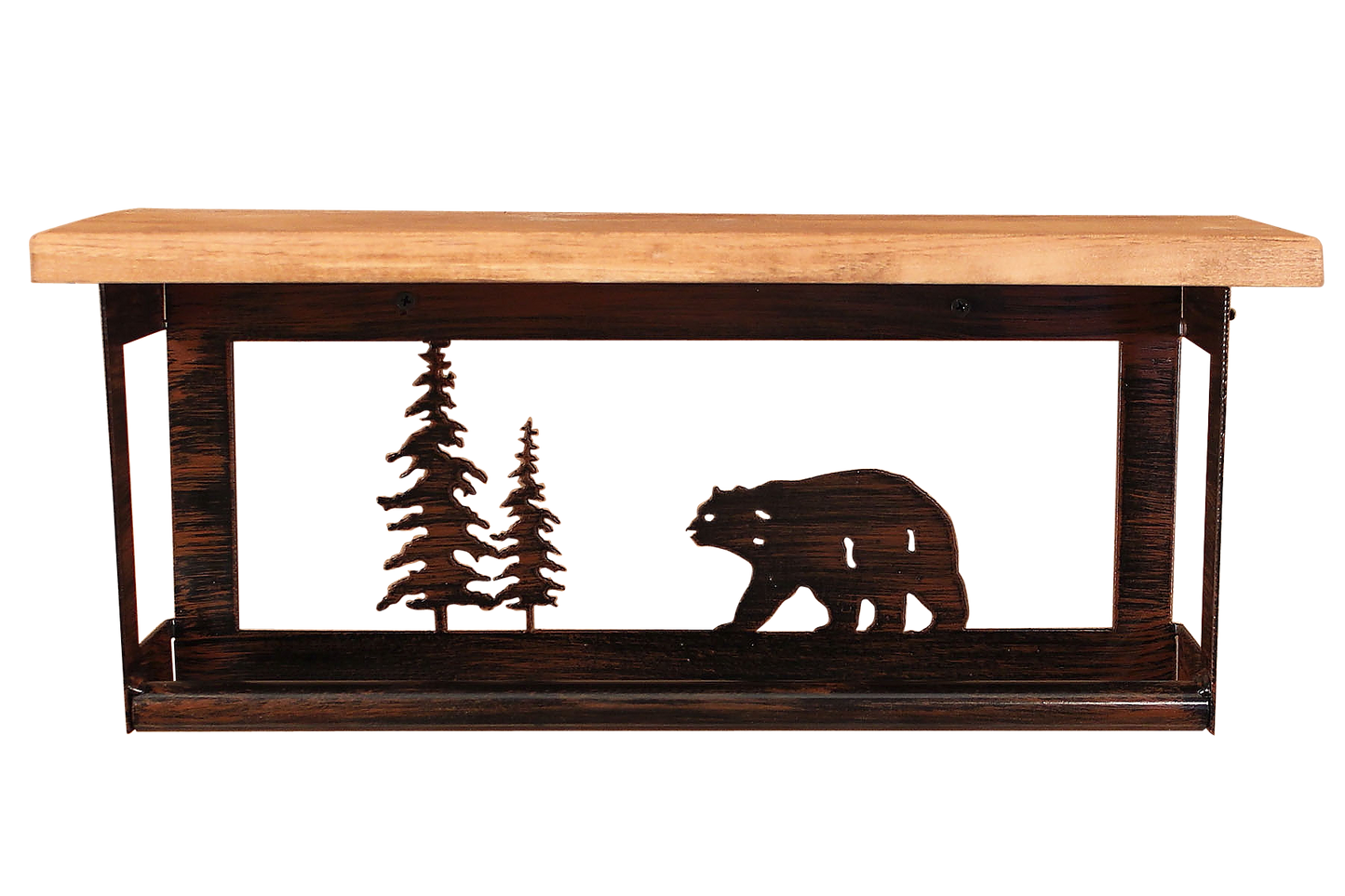 Iron Bear and Tree Towel Bar with 6" Shelf - Coast Lamp Shop