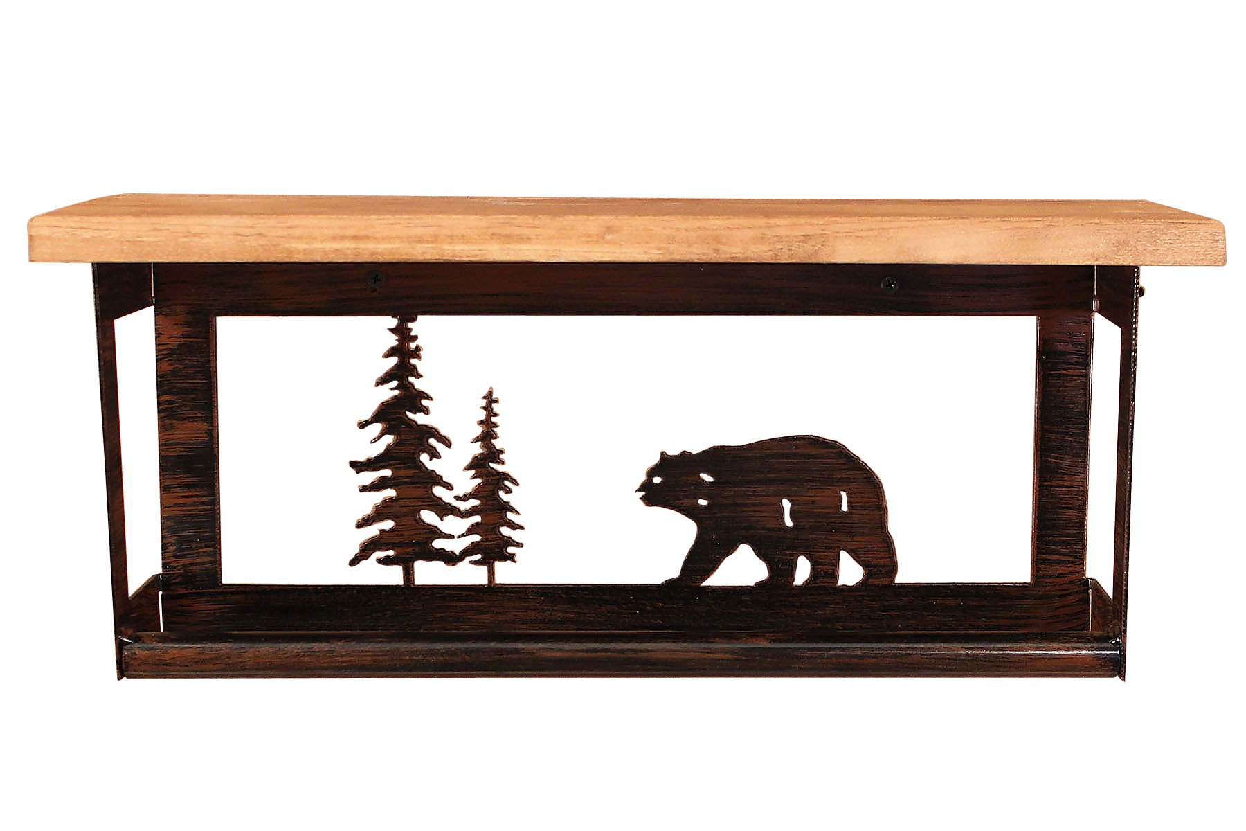 Iron Bear and Tree Towel Bar with 6" Shelf - Coast Lamp Shop