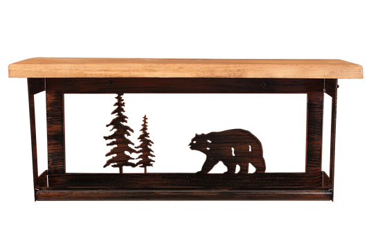 Iron Bear and Tree Towel Bar with 6" Shelf - Coast Lamp Shop