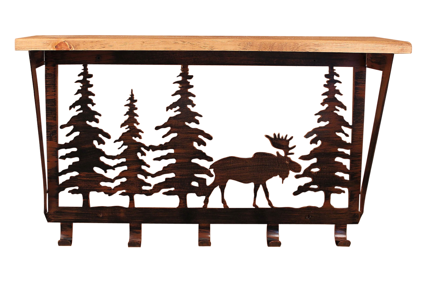 Iron Moose and Pine Trees Coat Rack with 6" Shelf - Coast Lamp Shop