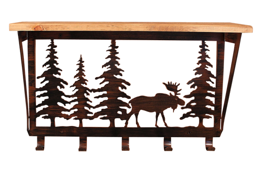 Iron Moose and Pine Trees Coat Rack with 6" Shelf - Coast Lamp Shop