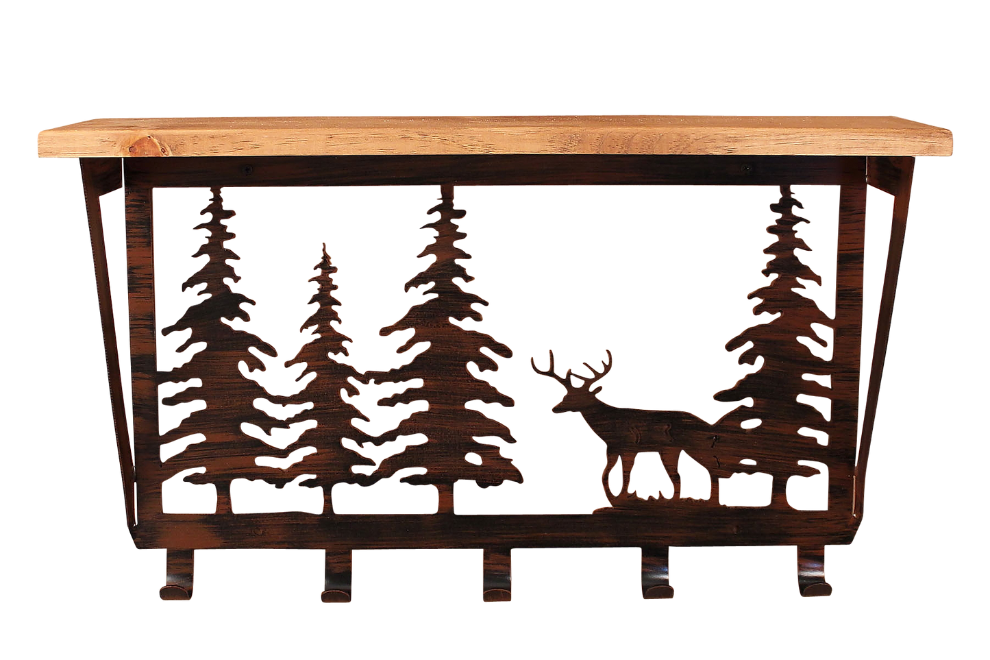 Iron Deer and Pine Trees Coat Rack with 6" Shelf - Coast Lamp Shop