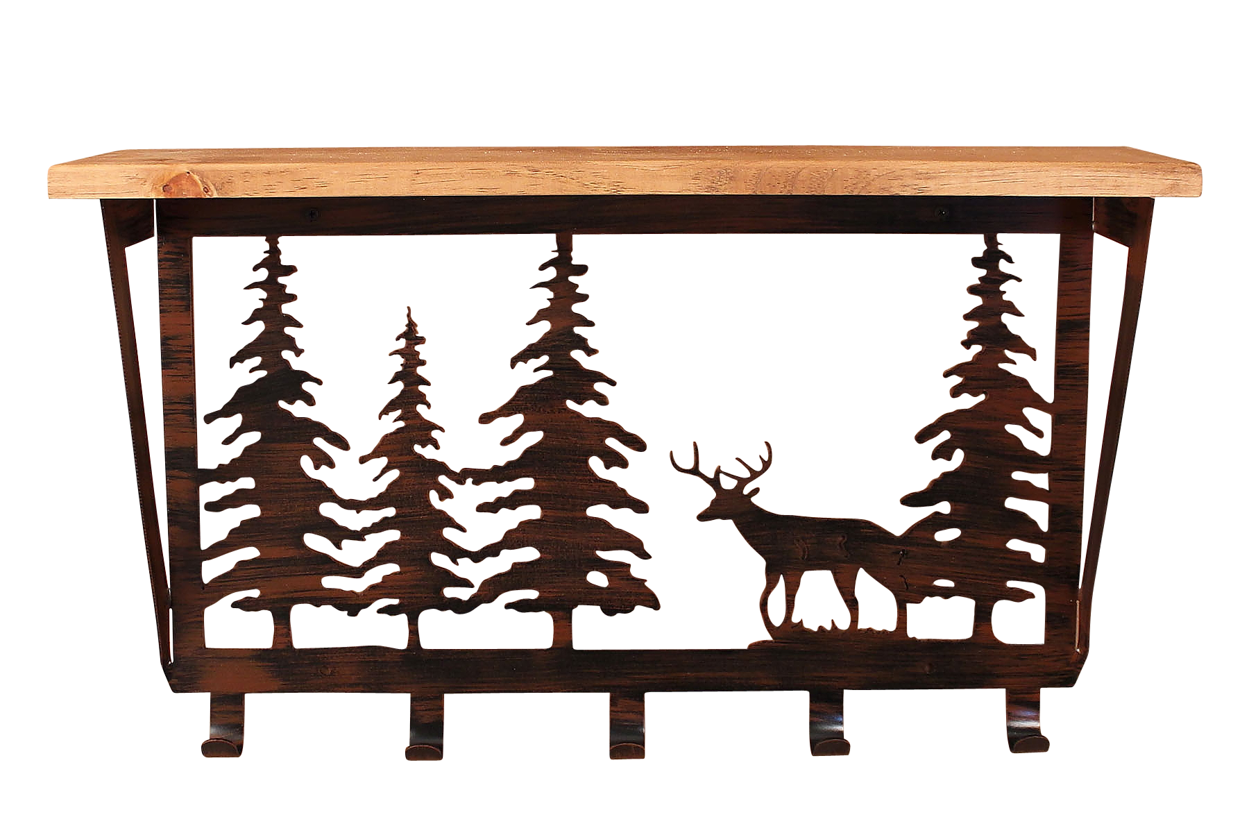 Iron Deer and Pine Trees Coat Rack with 6" Shelf - Coast Lamp Shop