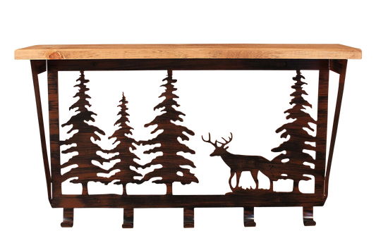 Iron Deer and Pine Trees Coat Rack with 6" Shelf - Coast Lamp Shop