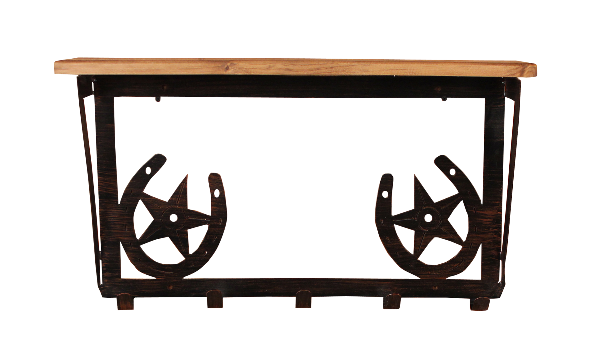 Iron Horse Shoe and Star Coat Rack with 6" Shelf - Coast Lamp Shop