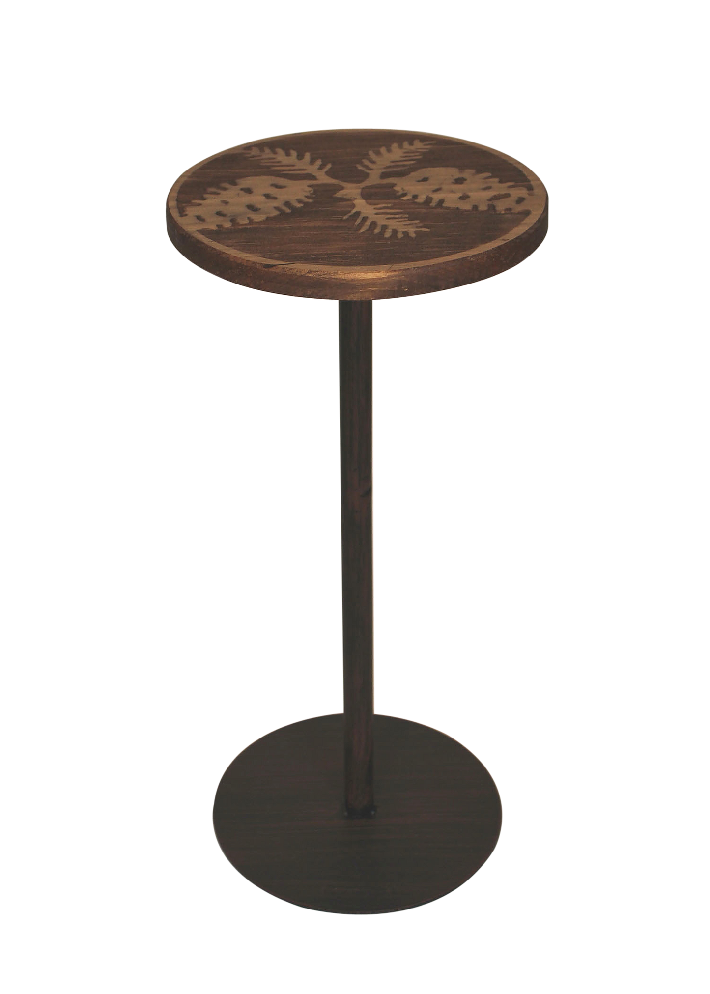 Round Wood Top Drink Table w/Pine Cone Accent - Coast Lamp Shop