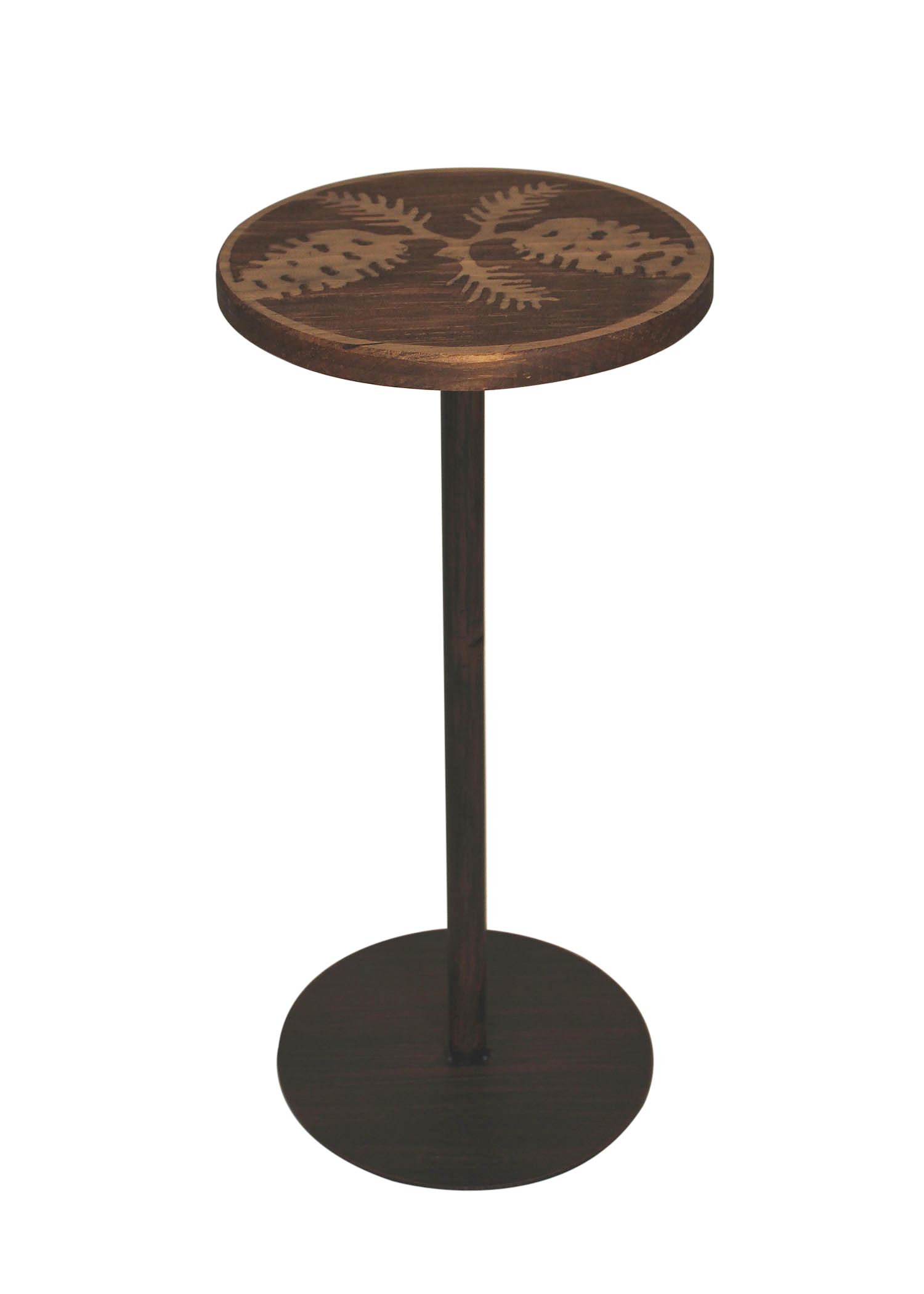 Round Wood Top Drink Table w/Pine Cone Accent - Coast Lamp Shop