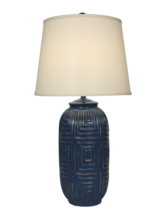 Denim w/ Gold Accent Geometric Table Lamp