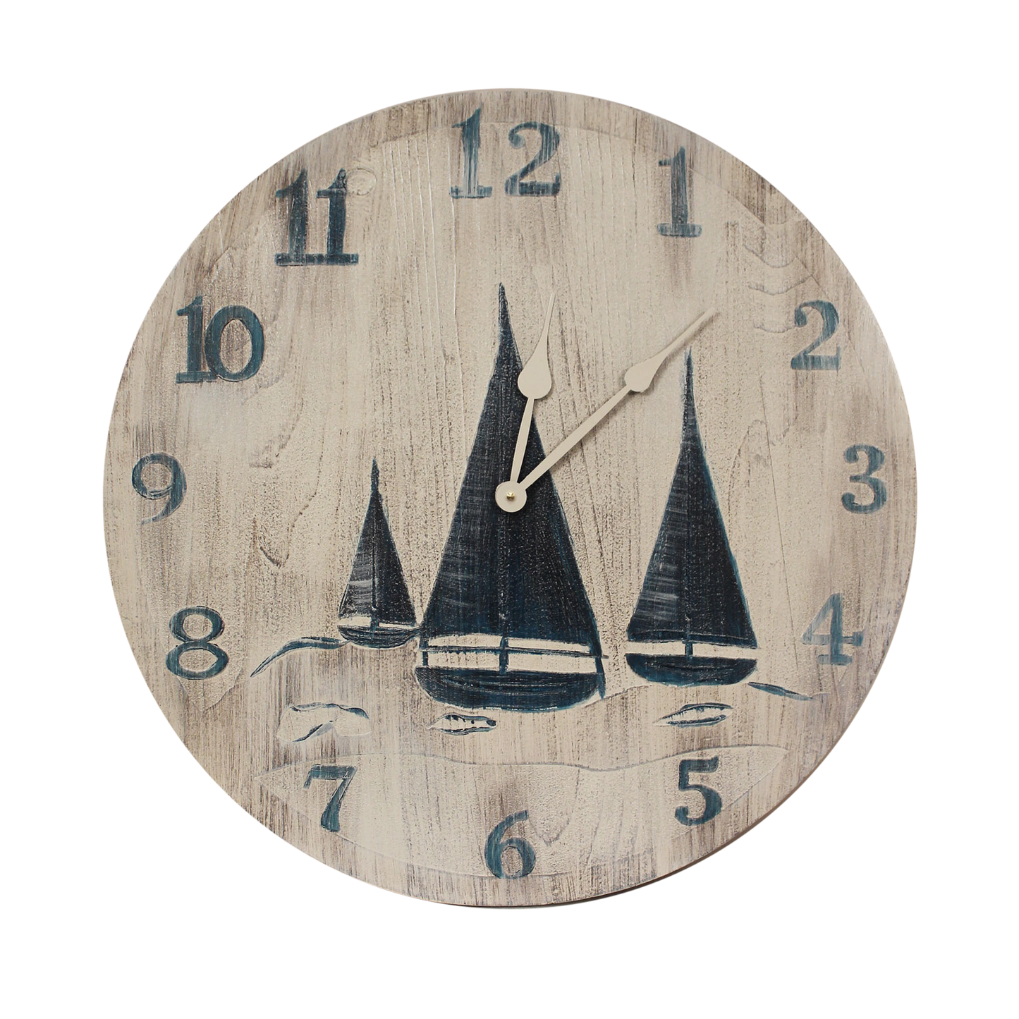 Cottage/Navy 24" Round Clock with Etched Sailboat Scene - Coast Lamp Shop