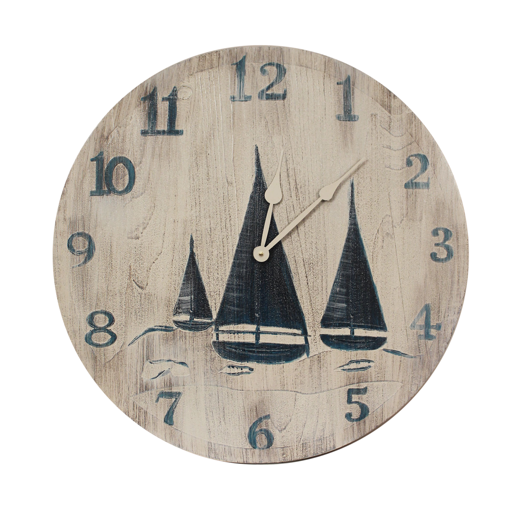 Cottage/Navy 24" Round Clock with Etched Sailboat Scene - Coast Lamp Shop