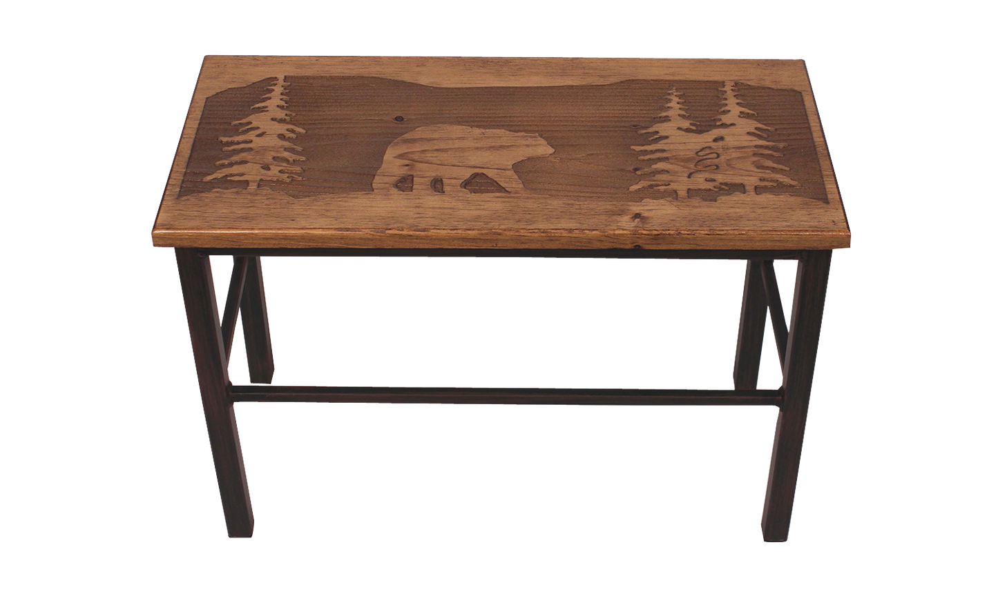 24" Wooden Bear Scene Bench - Coast Lamp Shop