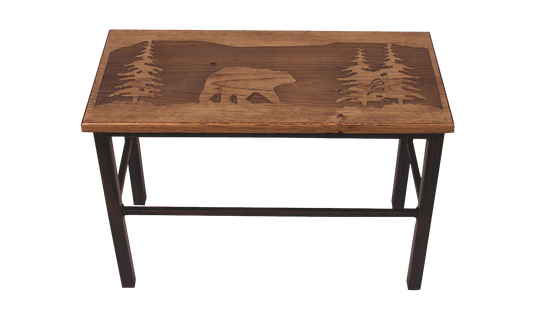 24" Wooden Bear Scene Bench - Coast Lamp Shop